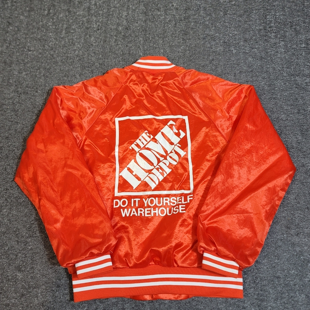 Vintage Home Depot Satin Varsity Jacket Men’s L Made in USA Orange Hartwell 90's - Picture 2 of 9